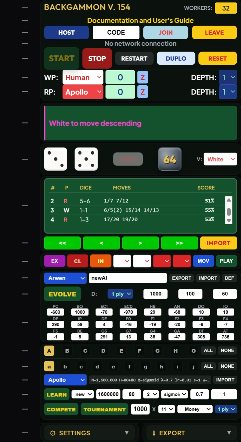 The control column, with clickable numbered rows