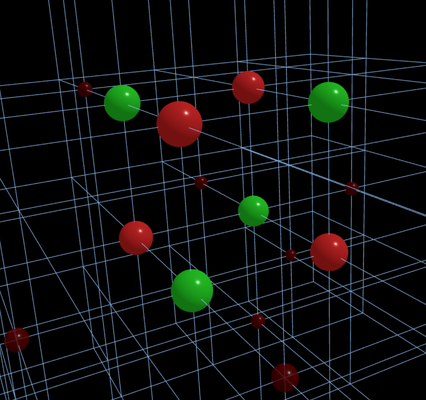 Red and green stones on a 3D Reversi board